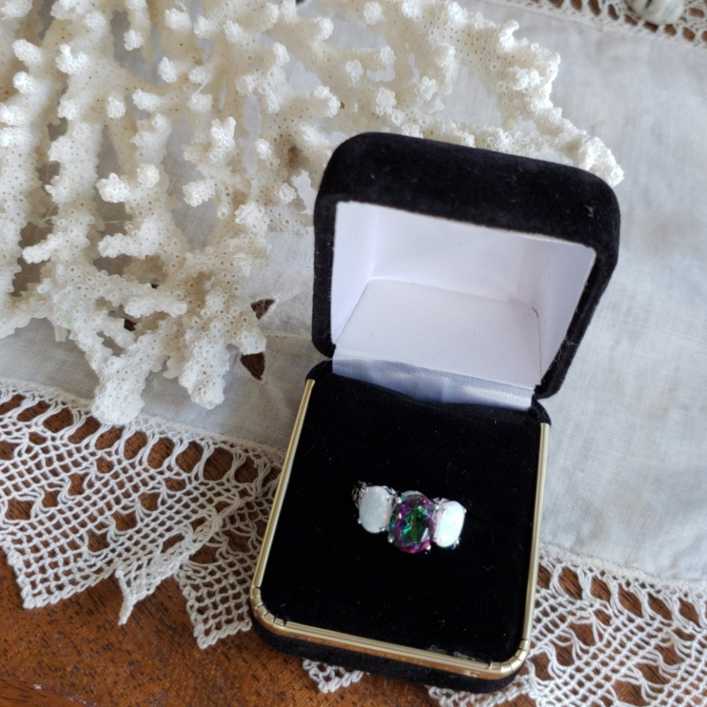Size 5 Topaz & Opal three stone ring
